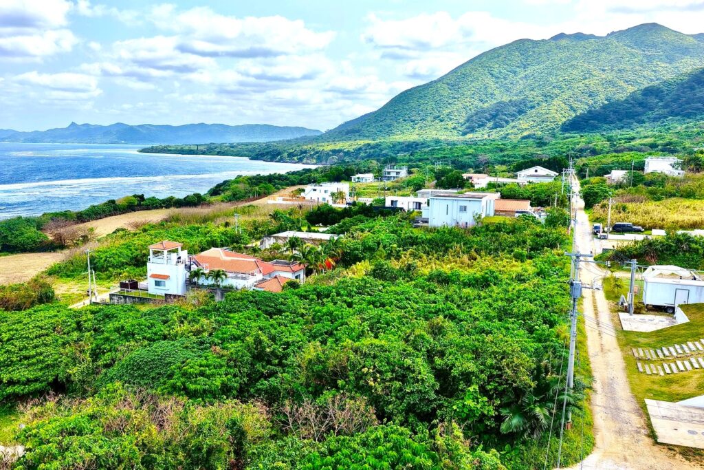 石垣市山原地区でドローン撮影をした様子　物件は自然豊かな地域です