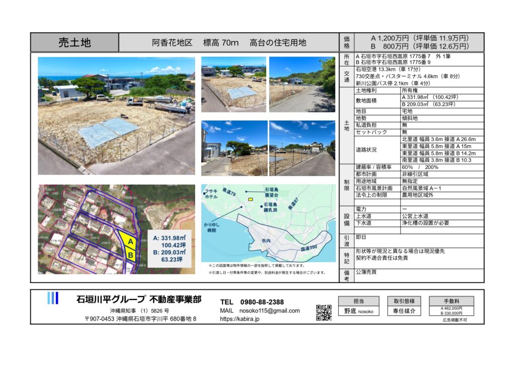 石垣島 不動産　石垣市 売却　石垣売買　石垣島 土地　石垣市 建物　石垣市 マンション　石垣 収益物件　石垣 投資物件　石垣 リゾート用地　石垣 事業用地　物件概要書